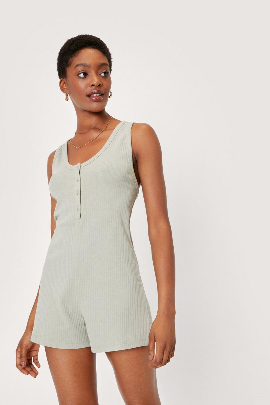 Scoop Neck Button Front Sleeveless Romper