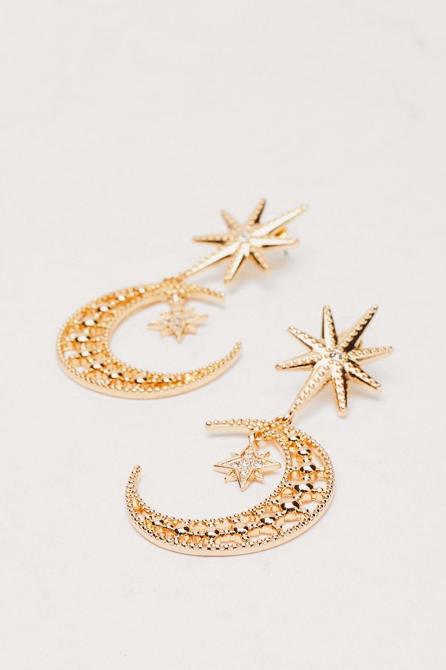 Recycled Metal Moon Engraved Drop Earrings