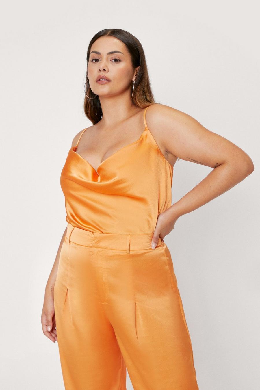Plus Size Satin Cowl Neck Cropped Cami Top