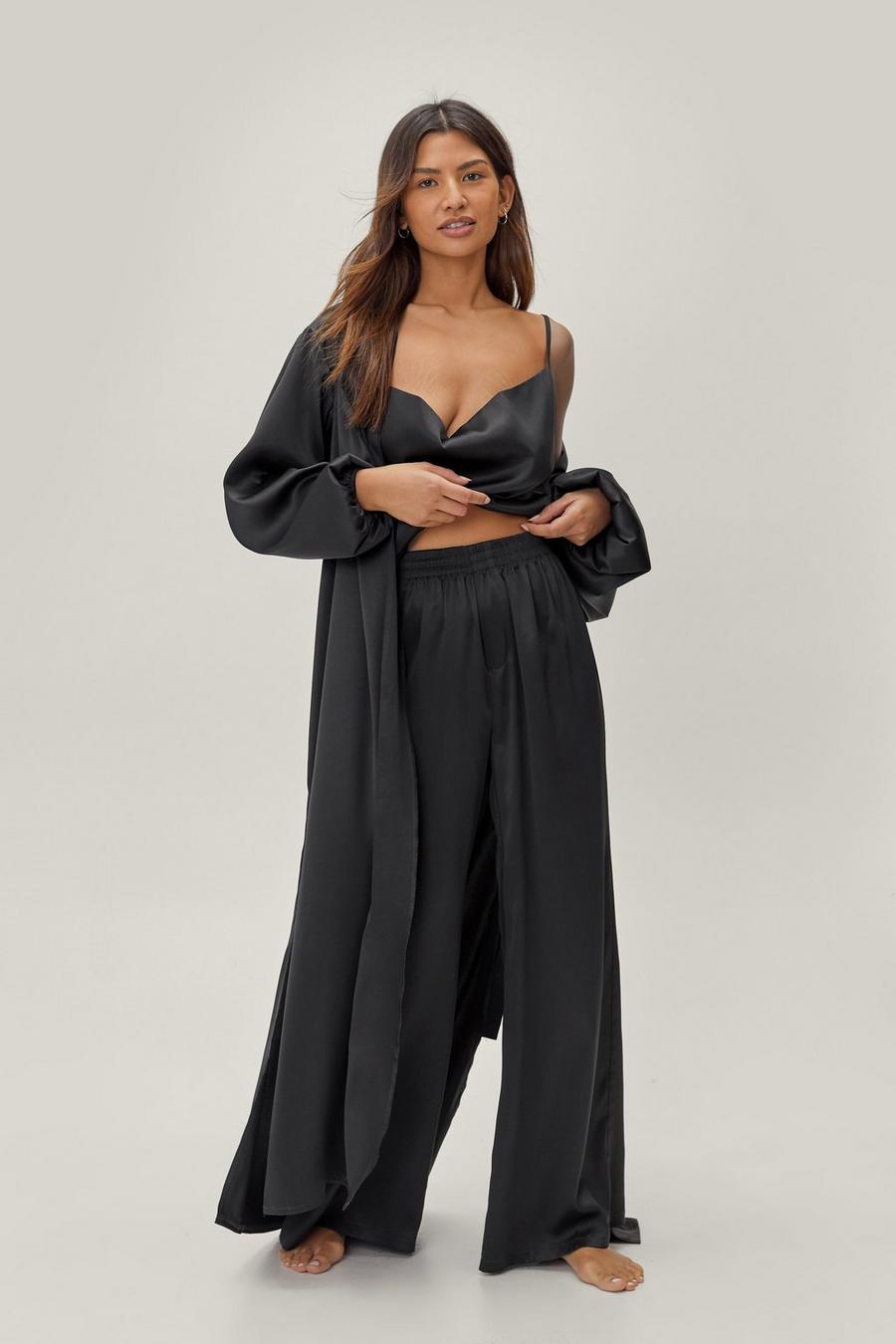 Recycled Satin 3 Pc Cami Pants and Maxi Gown Set