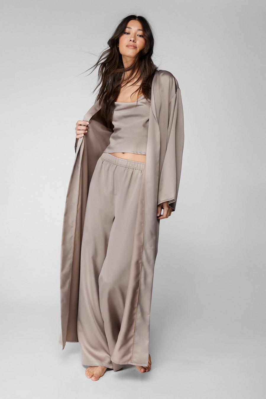 Satin 3pc Pyjama Trousers and Gown Set 