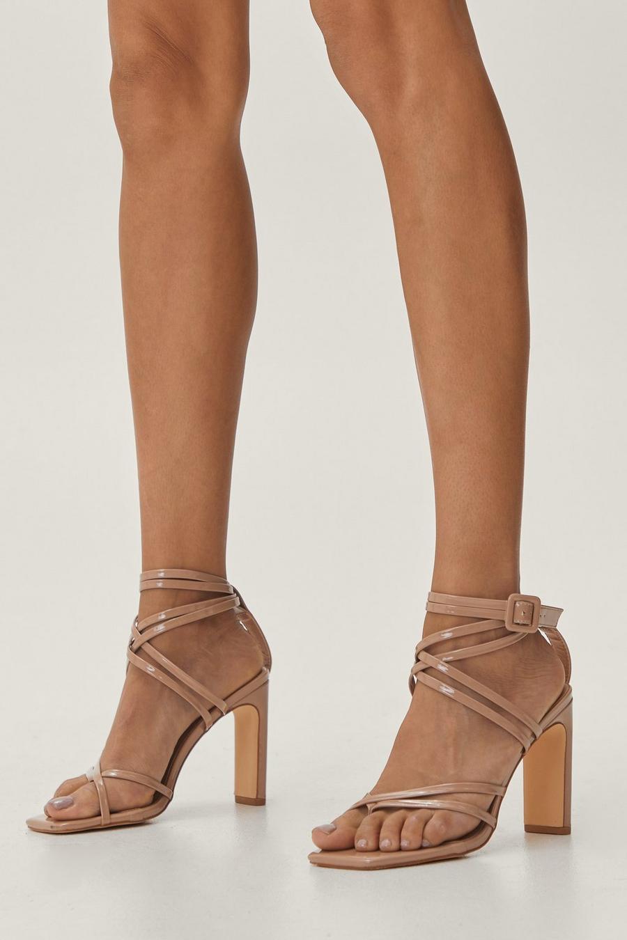 Patent Faux Leather Strappy Block Heels
