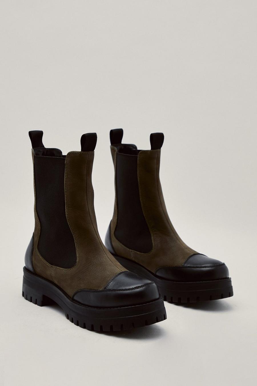 Faux Suede Contrast Cleated Chelsea Boots