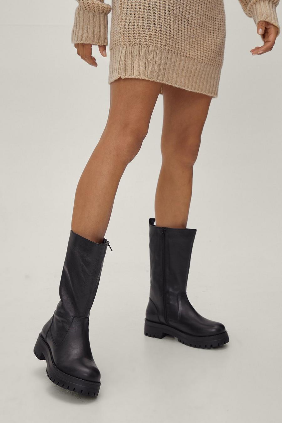 Real Leather Chunky Pull On Boots