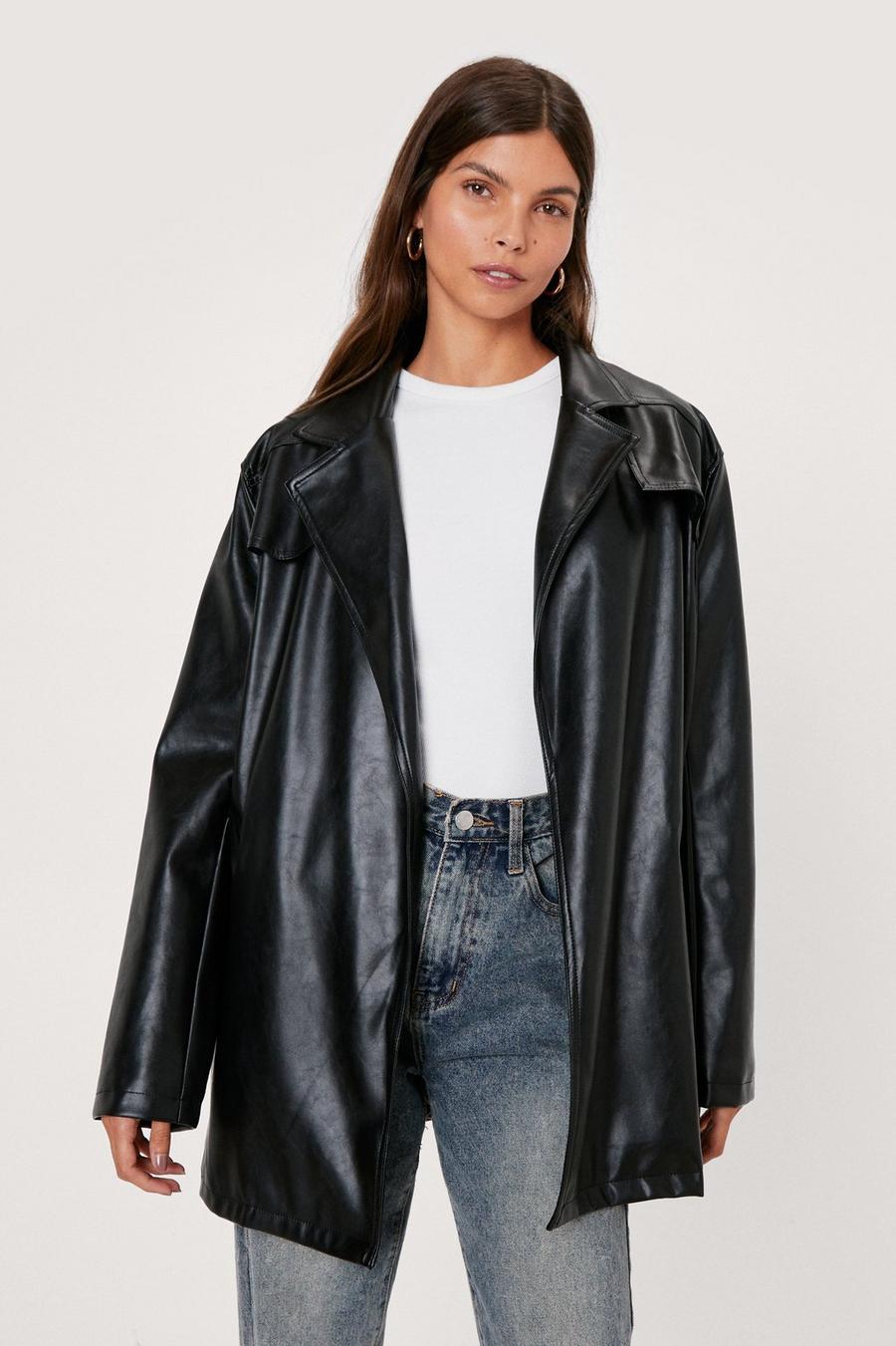 Faux Leather Relaxed Trench Jacket