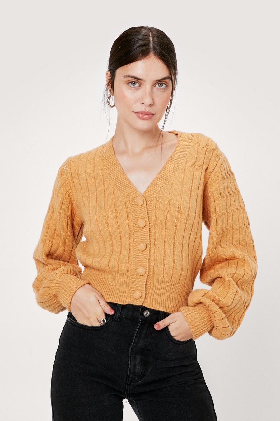 Cable Knit Button Down Cropped Cardigan