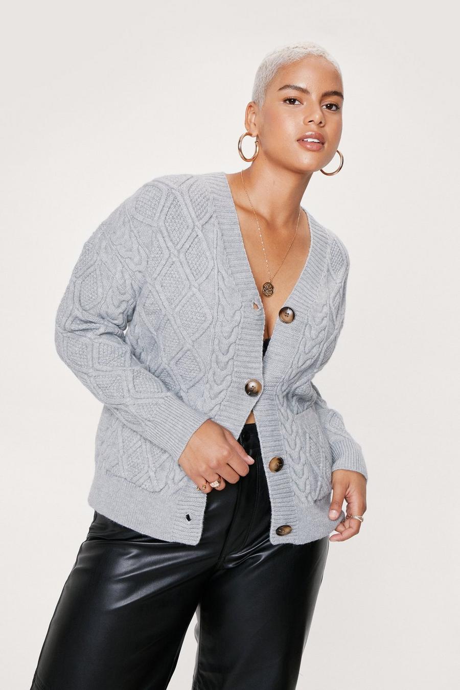 Plus Size Cable Knitted Button Down Cardigan