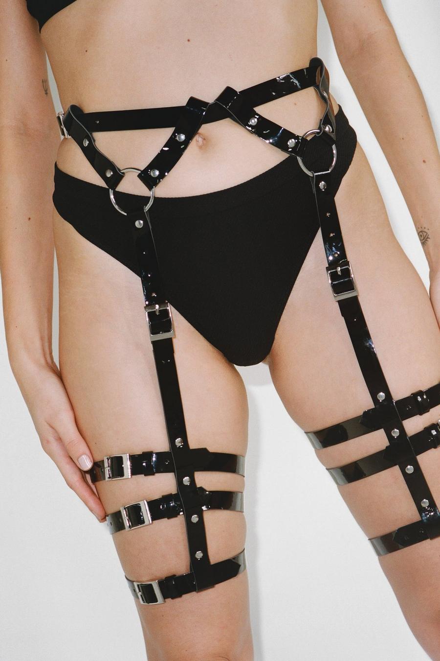 Patent Faux Leather High Leg Strappy Harness