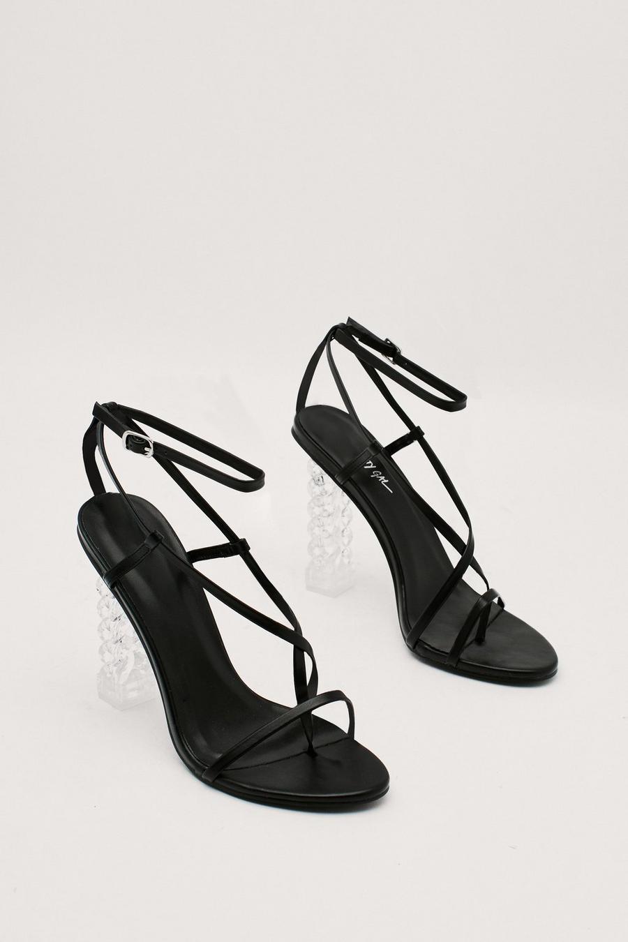 Strappy Open Toe Curb Chain Clear High Heels