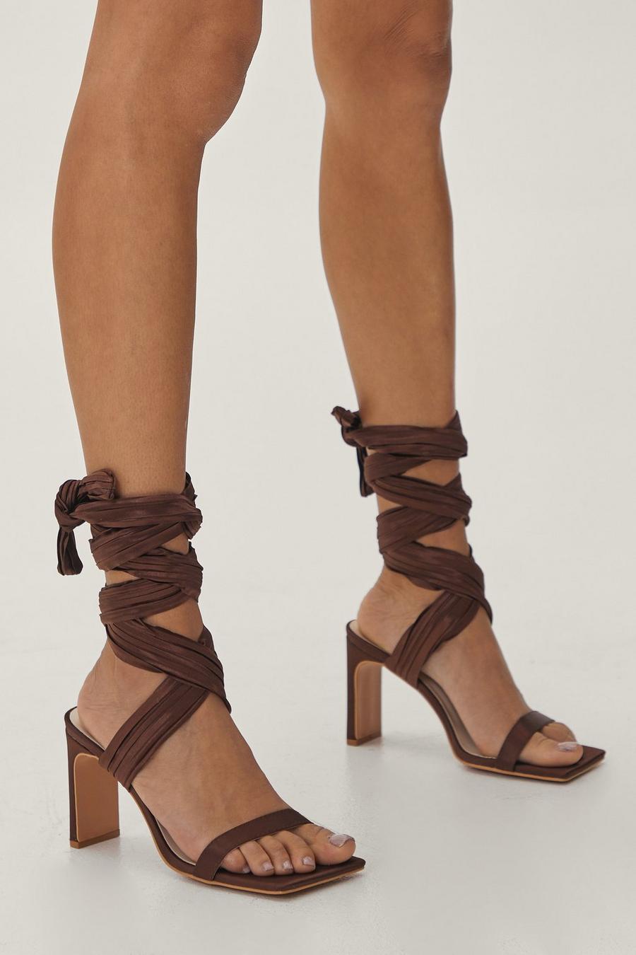 Satin Ankle Wrap Square Toe Heels