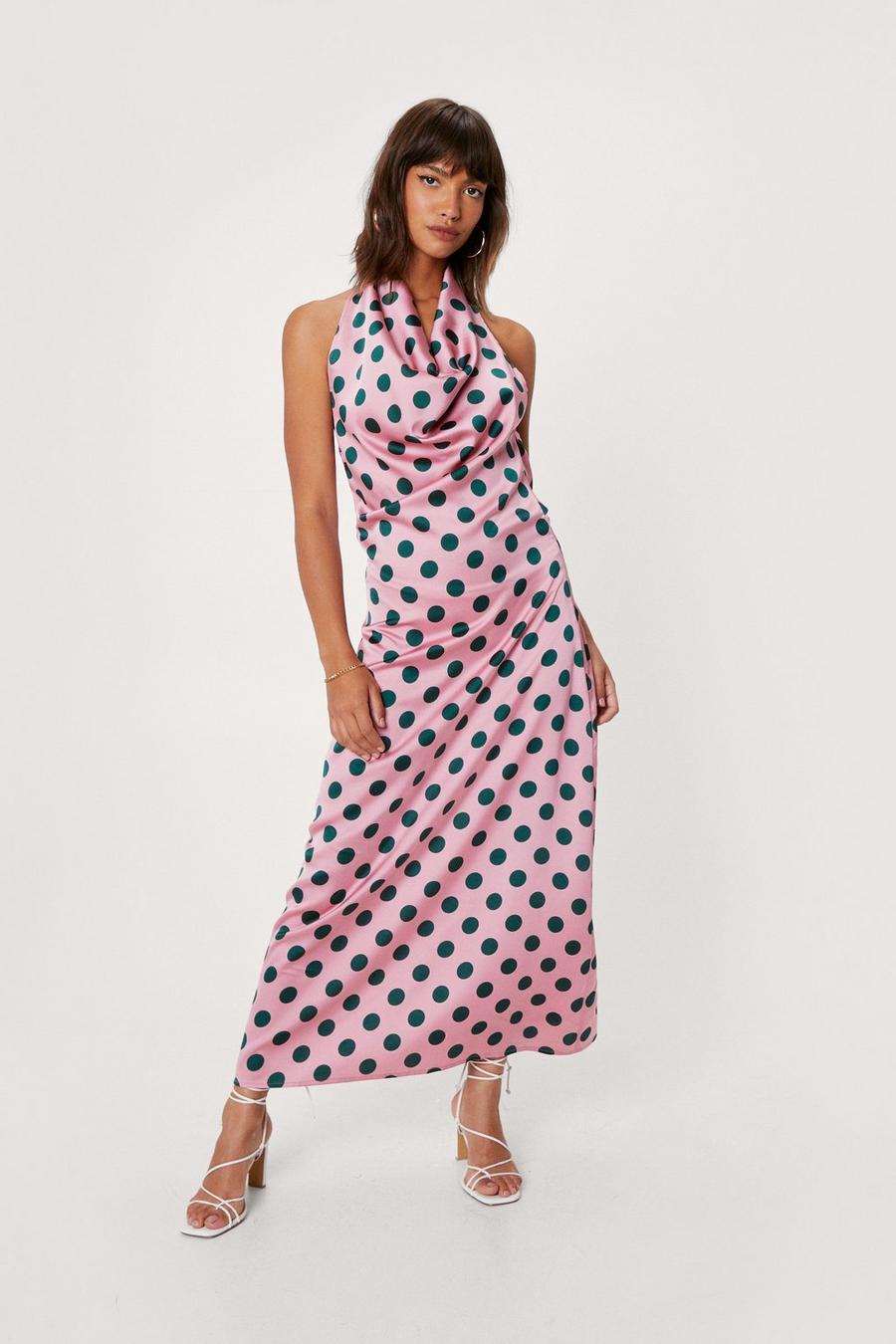 Polka Dot Print Cowl Maxi Dress