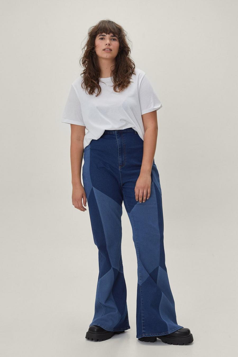 Plus Size Organic Patchwork Denim Flared Jeans