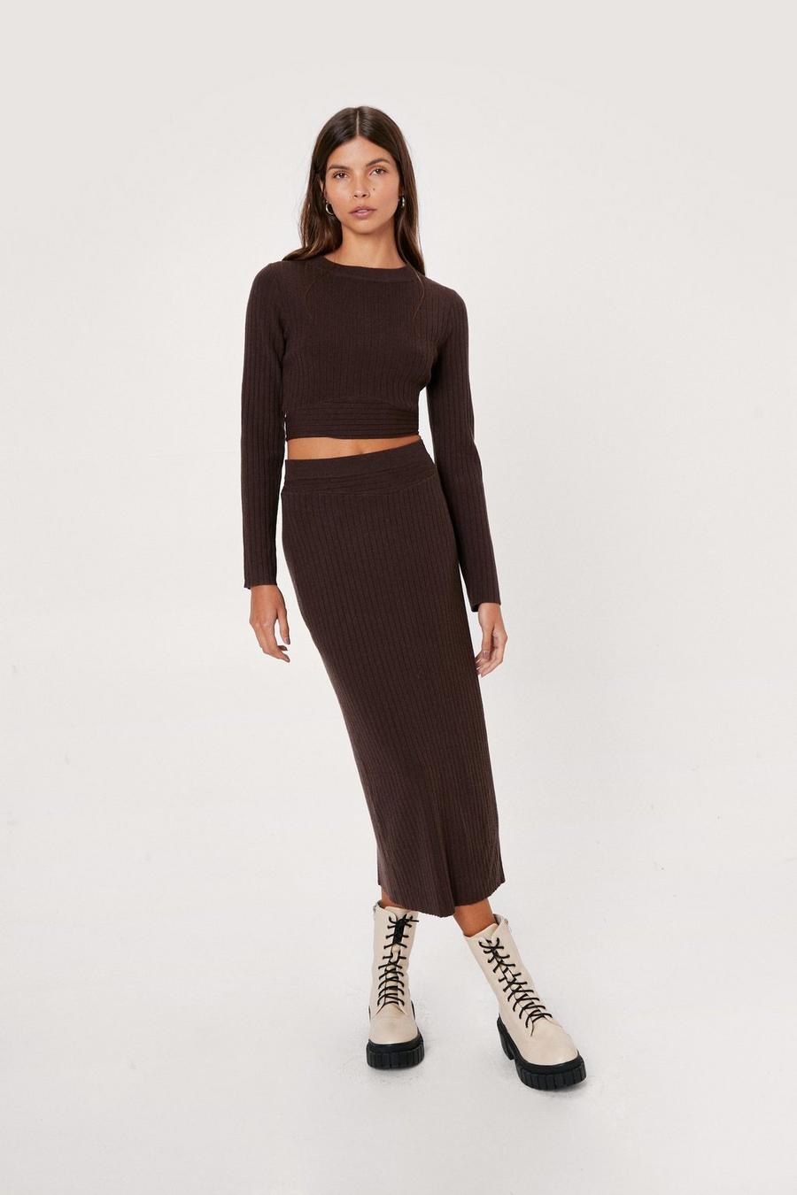 Ribbed Tie Back Cropped Top and Midi Skirt Set