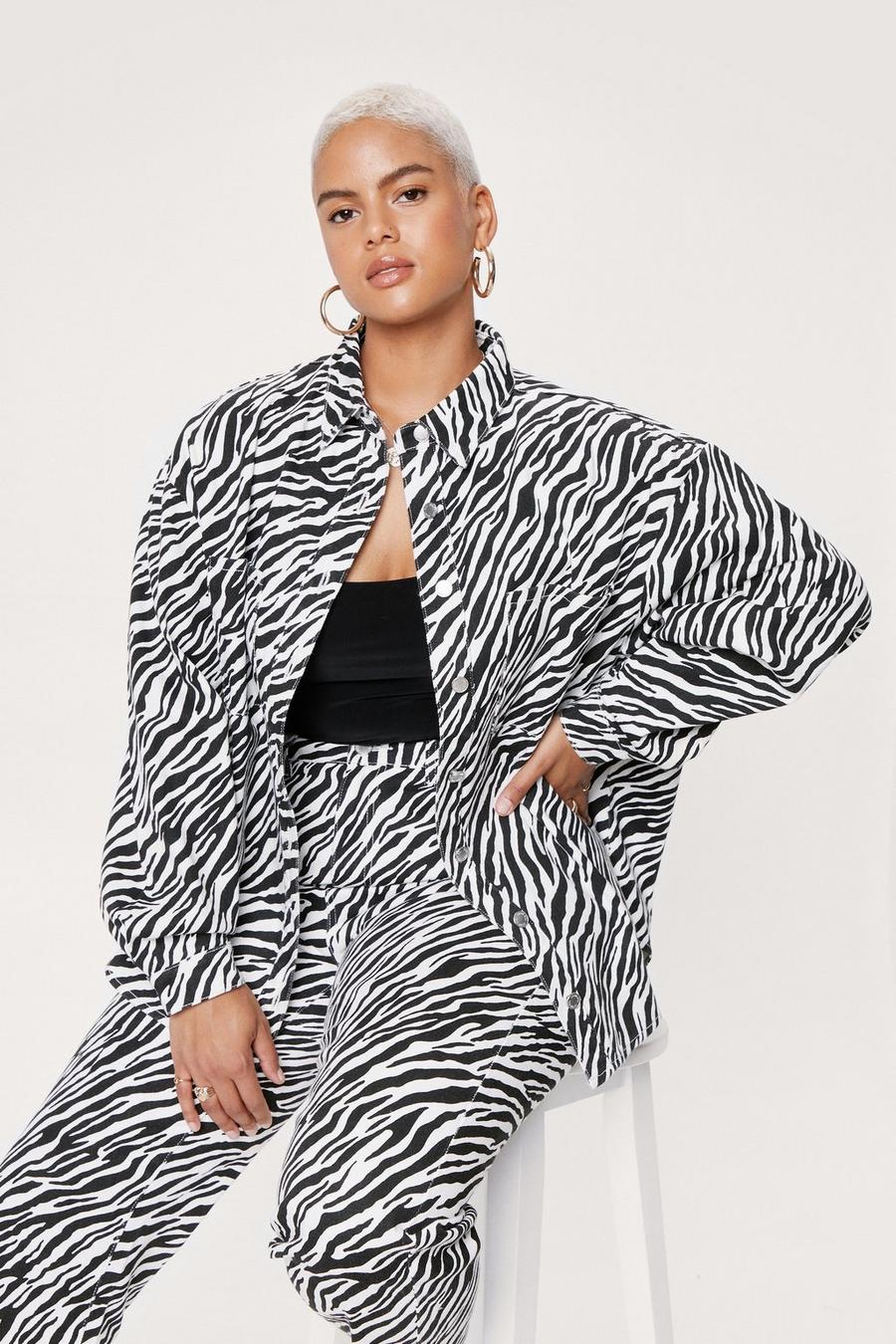 Plus Size Zebra Printed Denim Shirt Co-ord