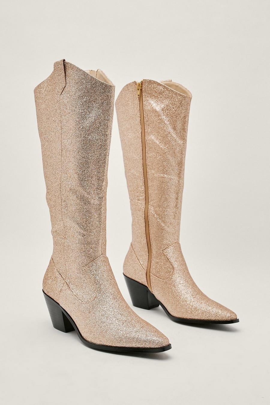 Glitter Design Knee High Cowboy Boots