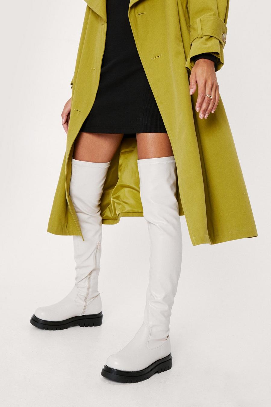 Stretch Faux Leather Over The Knee Boots