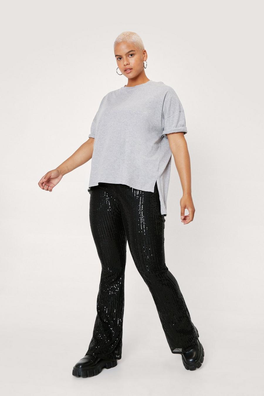 Plus Size High Waisted Sequin Flared Pants