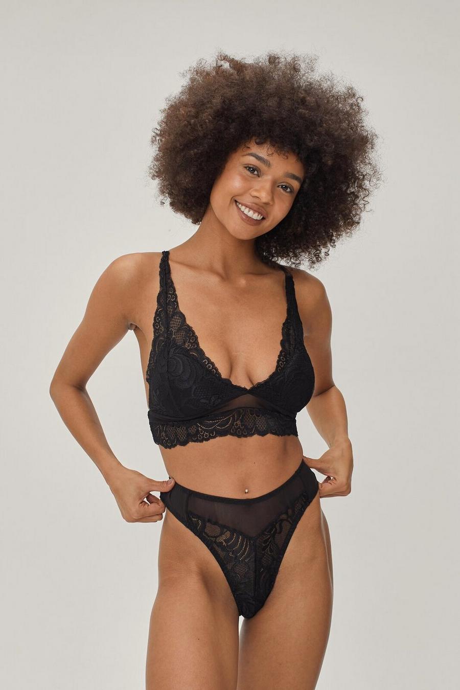 Lace High Apex Soft Bra and Thong Lingerie Set