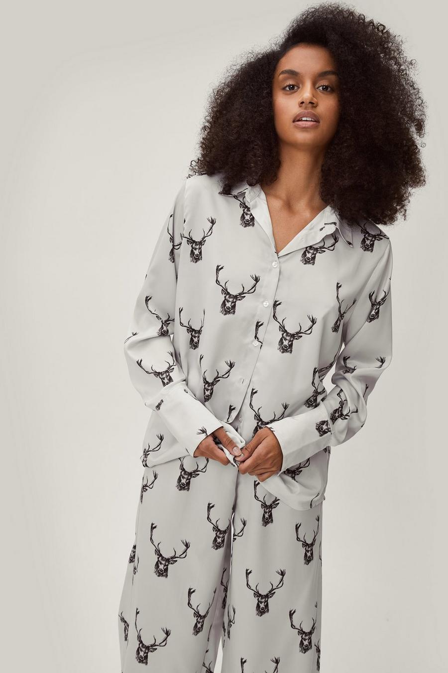 Recycled Satin Deer Print Pyjama Trousers Set