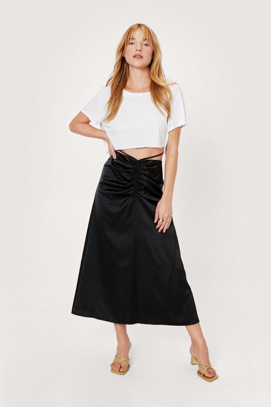 Petite Ruched Front Strappy Midi Skirt