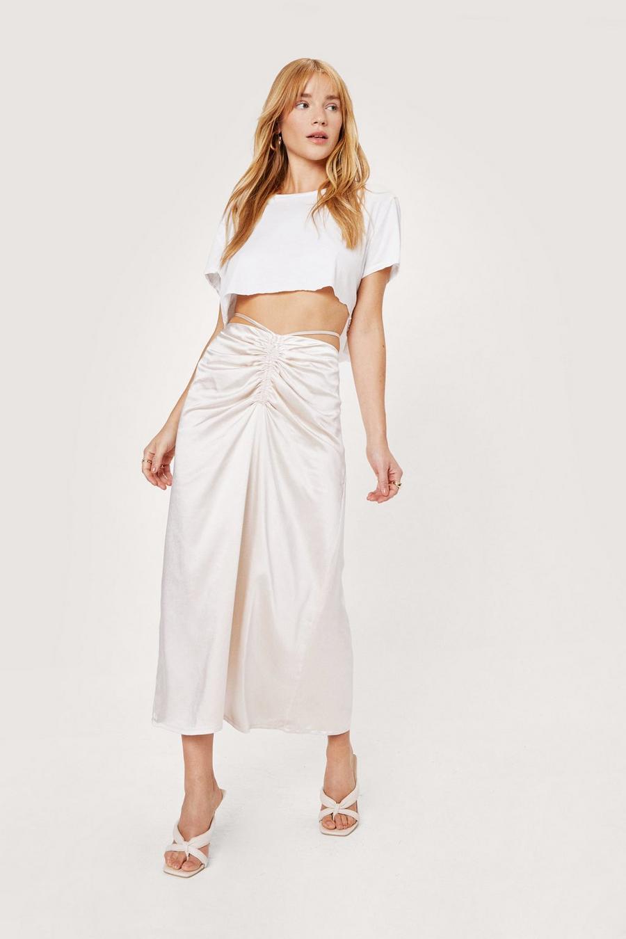 Petite Ruched Front Strappy Midi Skirt