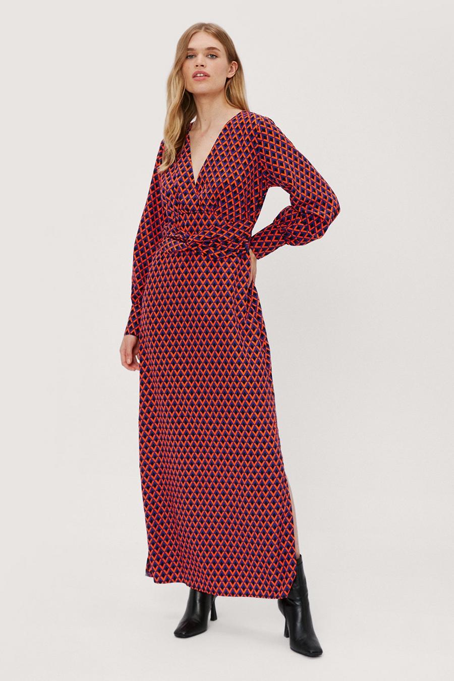 Abstract Twist Front Maxi Dress