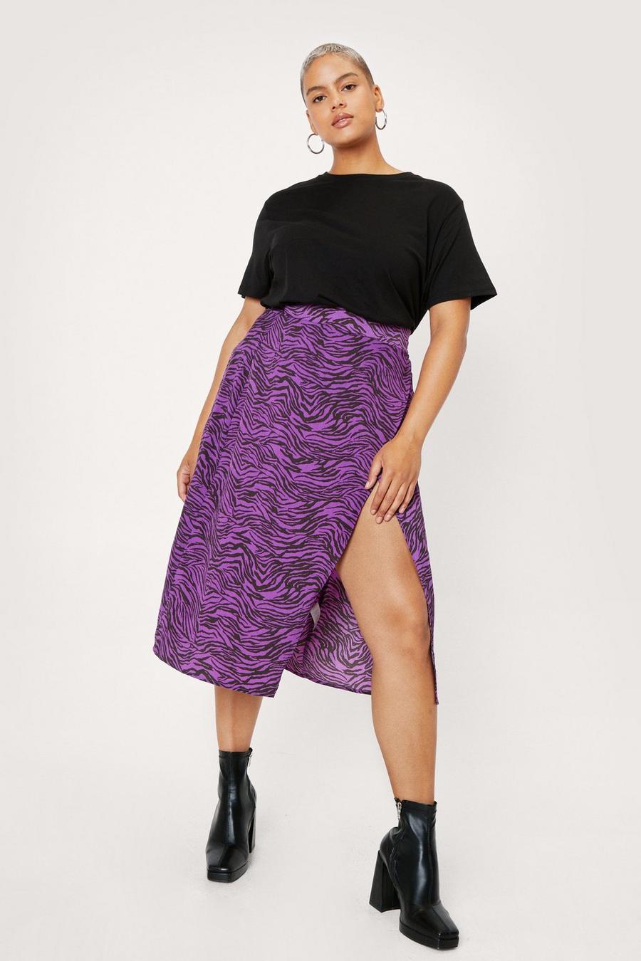 Plus Size Zebra Print Wrap Midi Skirt