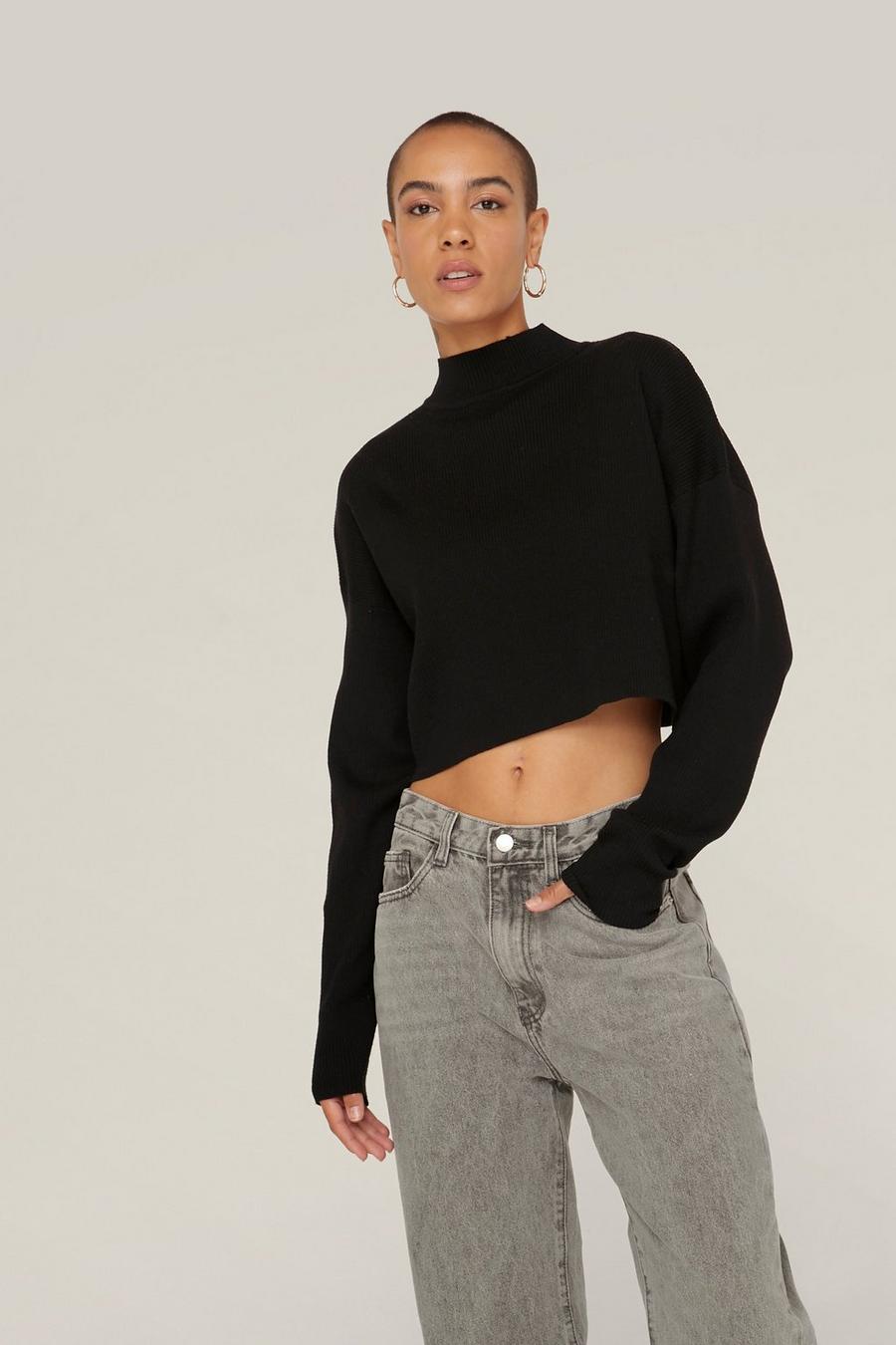 Recycled Knitted Boxy Cropped Long Sleeve Top