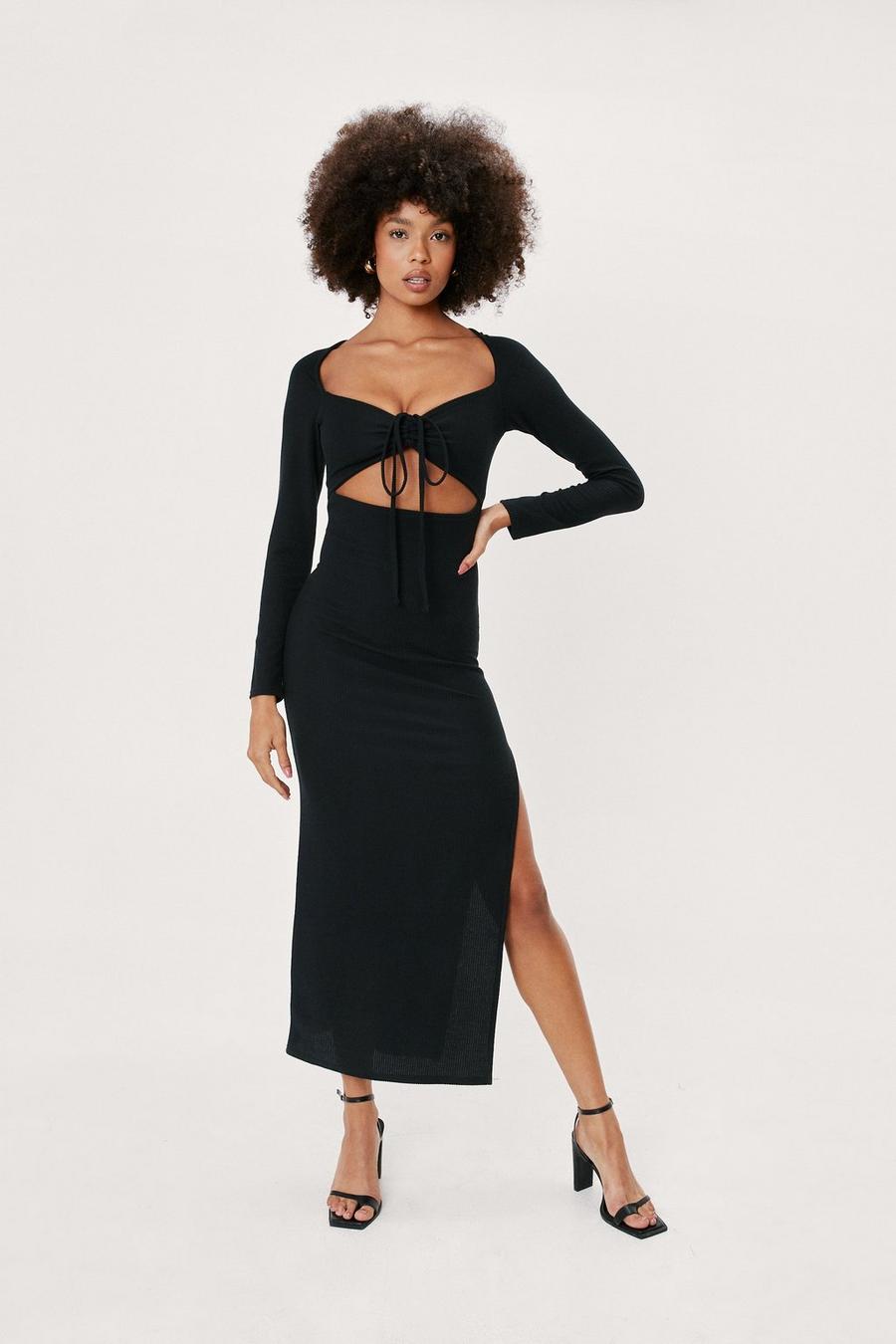 Ribbed Cut Out Strappy Midi Dress