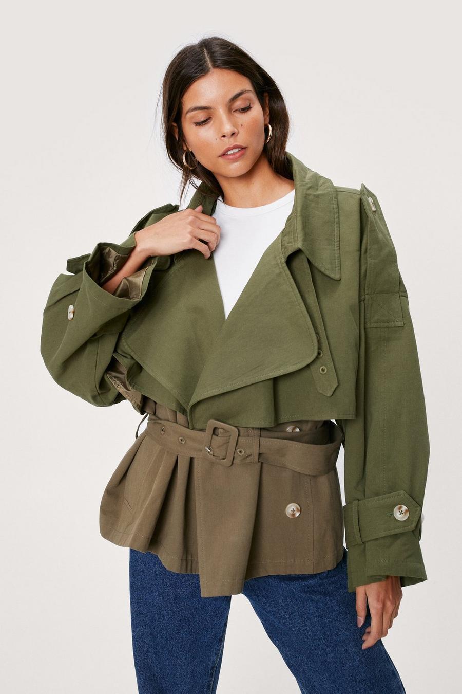 Oversized Lapel Belted Cropped Trench Jacket