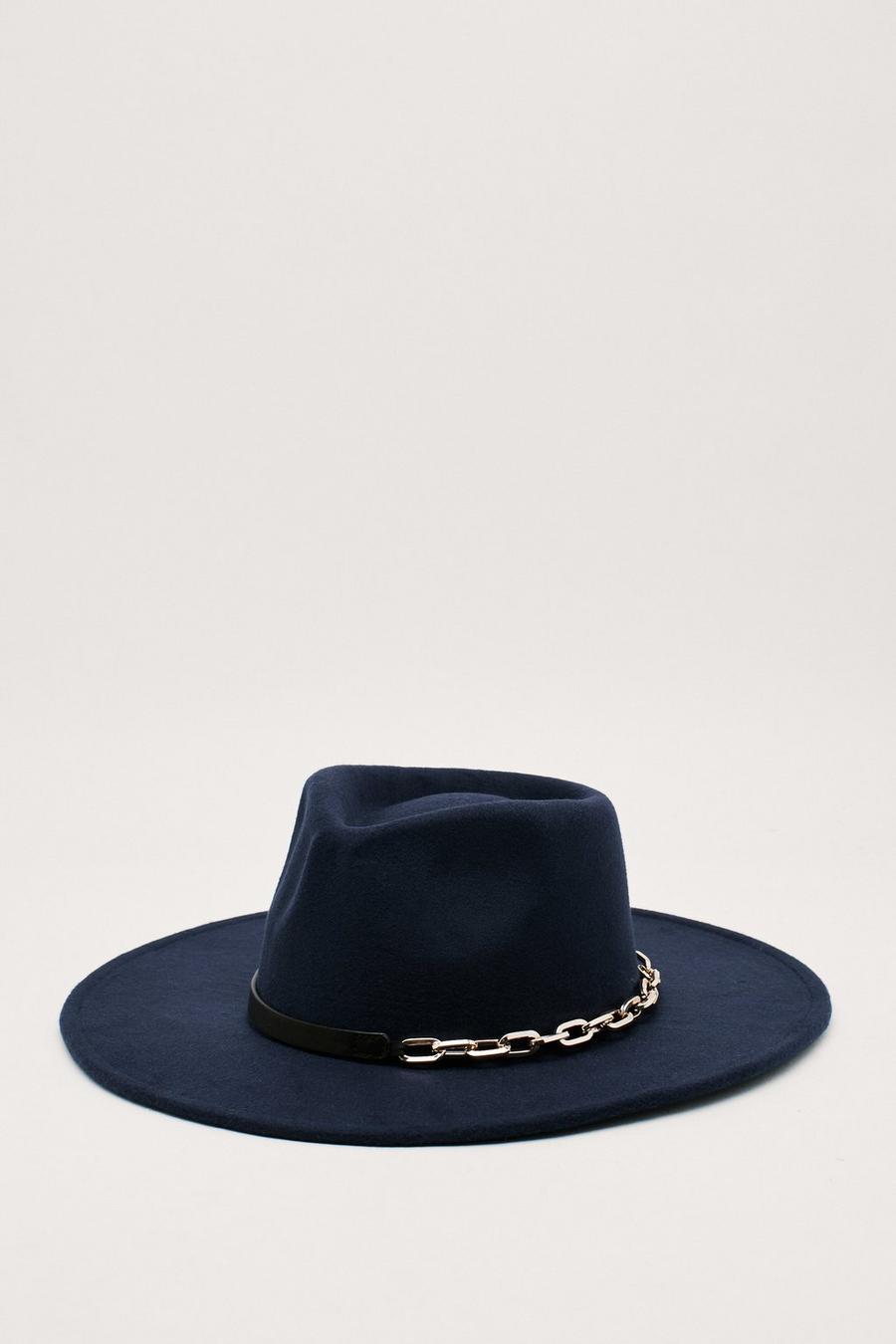 Chain Detail Wide Brim Fedora Hat