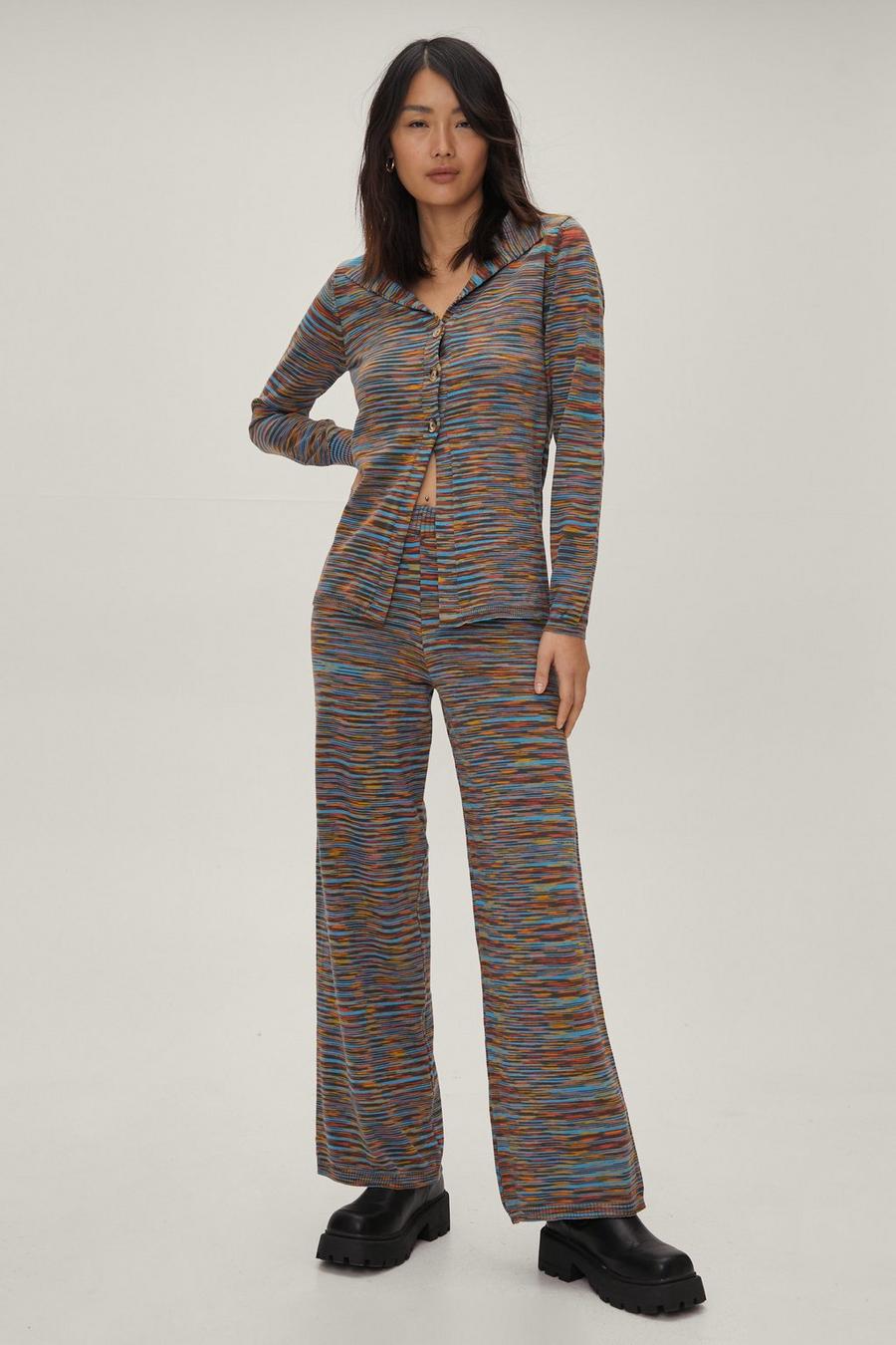 Striped Knitted Collared Shirt and Trousers Set