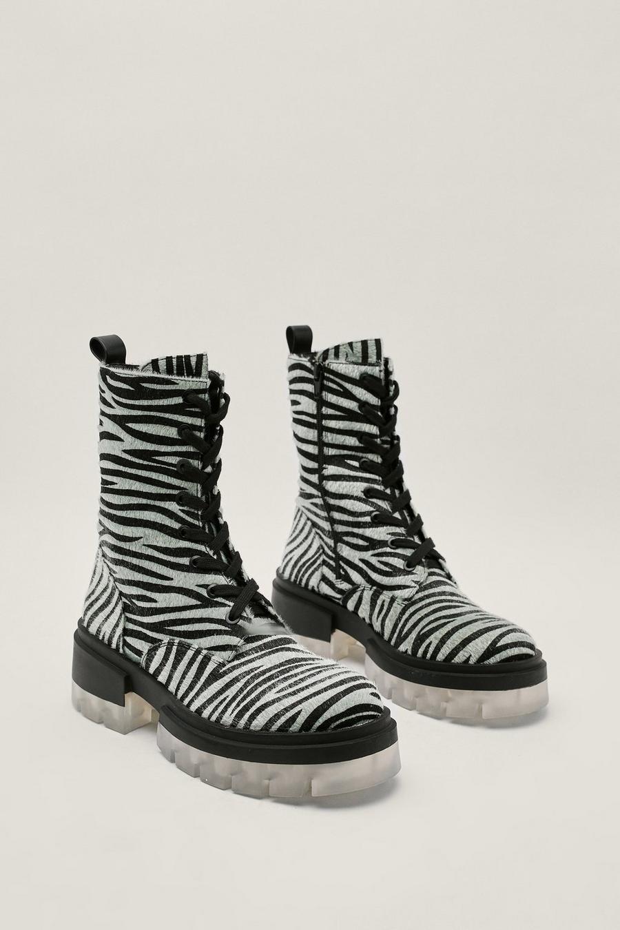 Faux Leather Zebra Print Ice Sole Hiker Boots