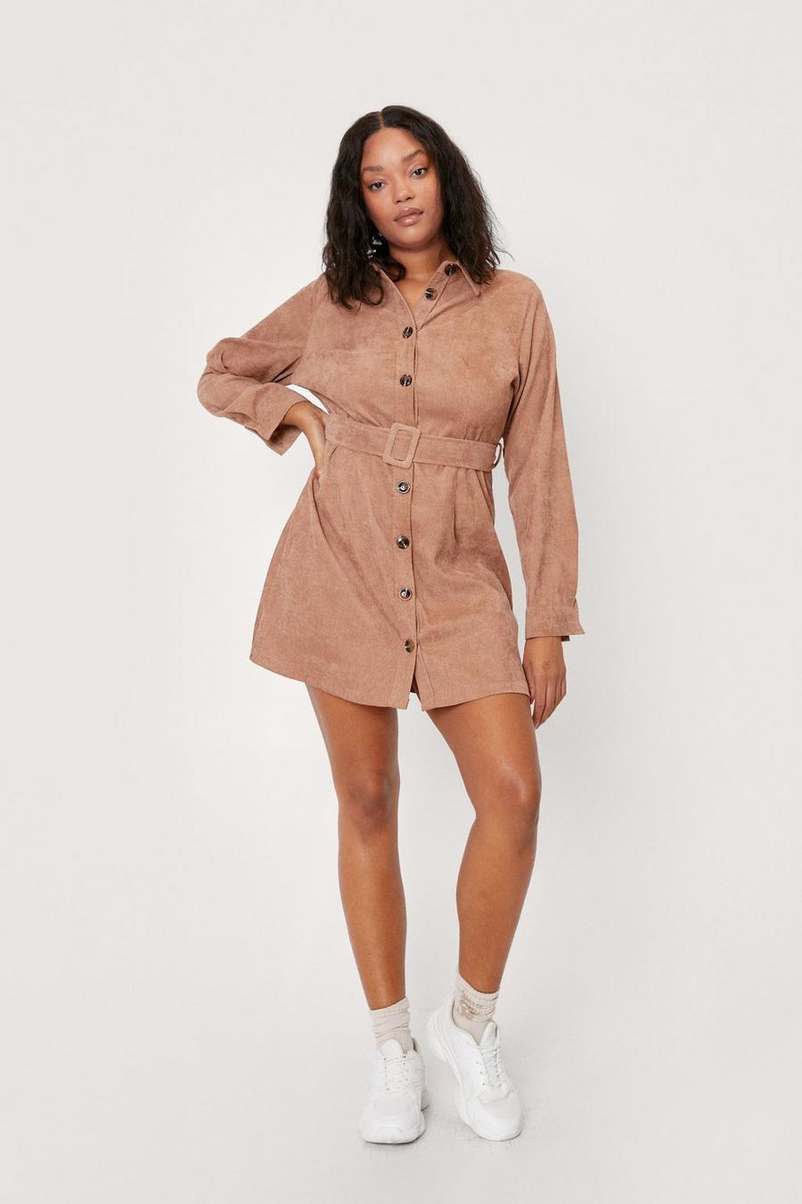 Plus Size Belted Cord Shirt Dress