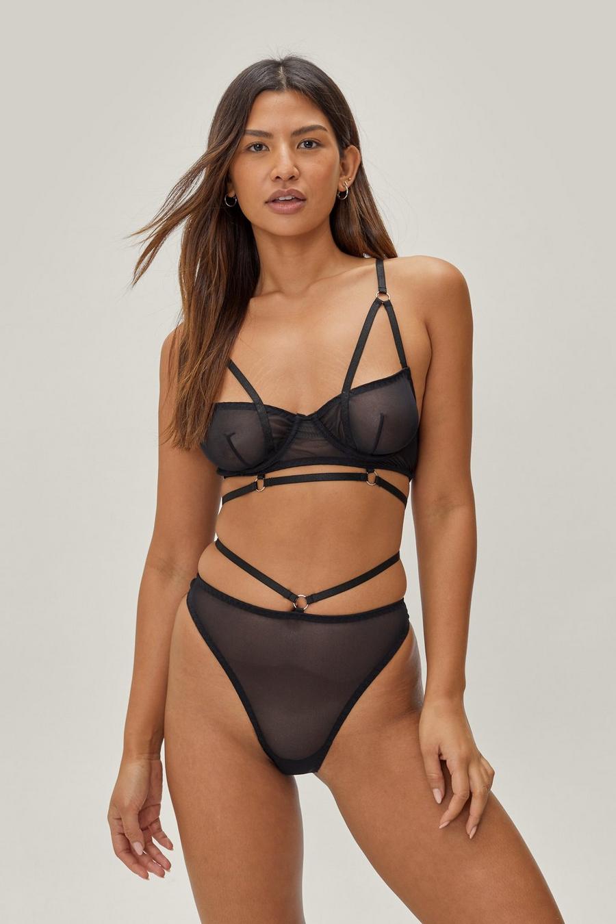 Mesh Harness Strappy Underwire Lingerie Set