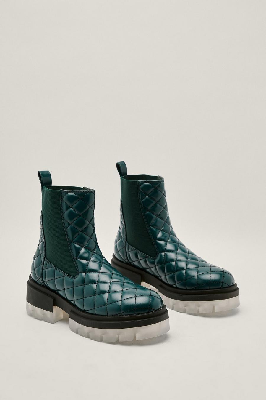 Faux Leather Quilted Ice Sole Chelsea Boots