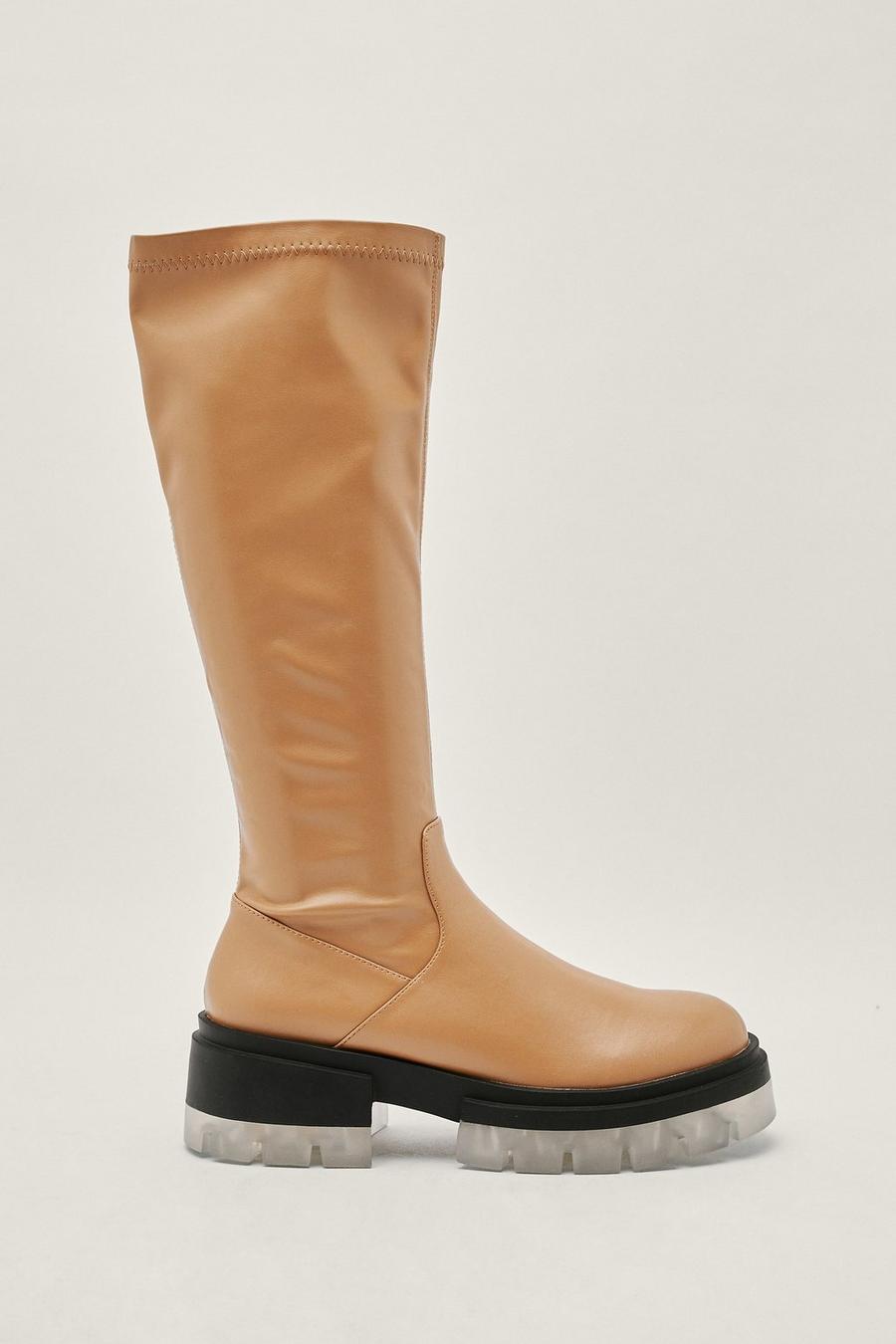 Ice Sole Knee High Faux Leather Boots