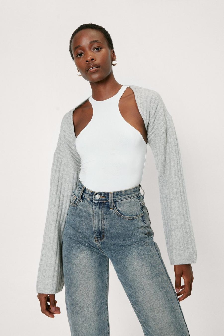 Super Cropped Wide Sleeve Ribbed Cardigan