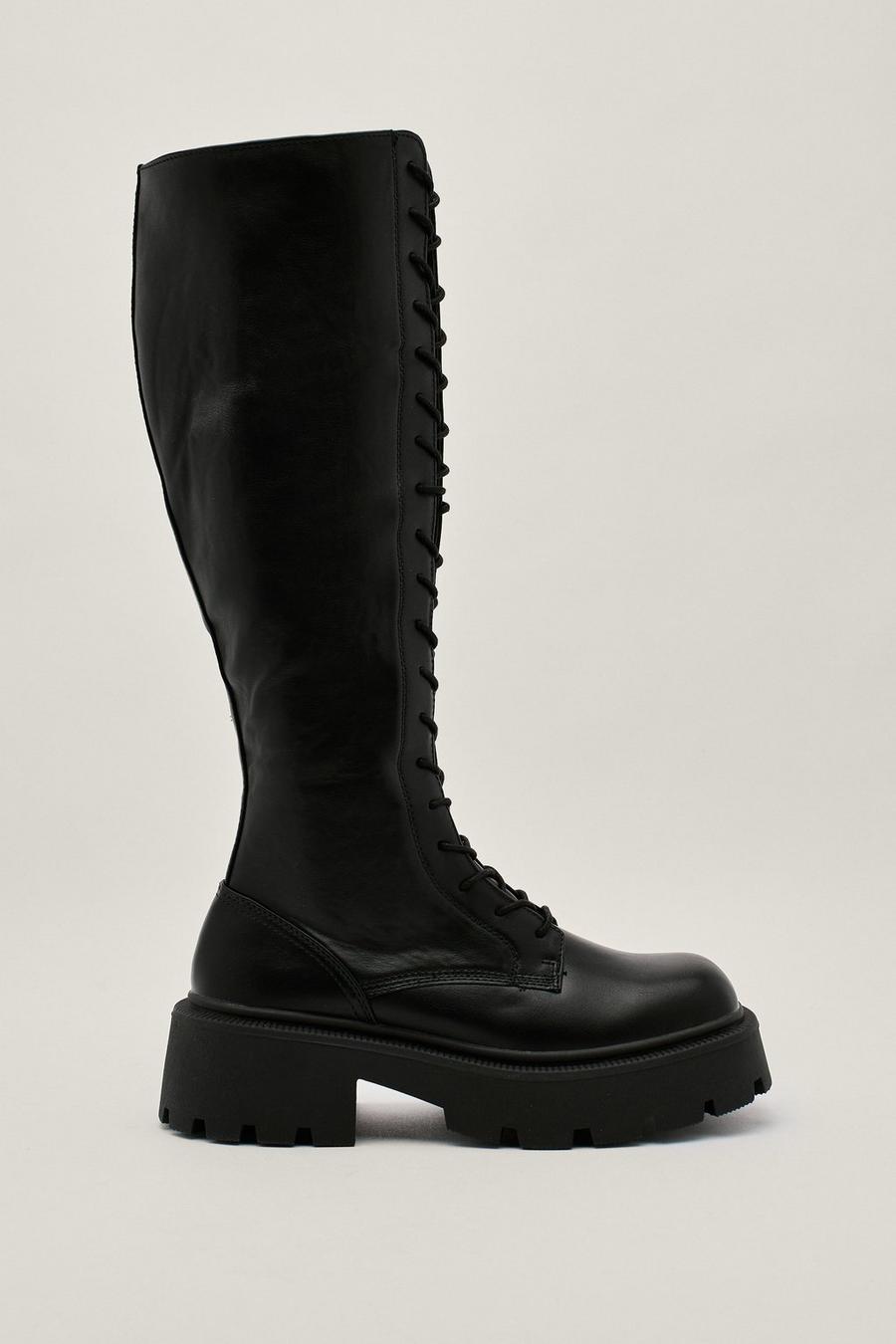 Faux Leather Knee High Biker Boots