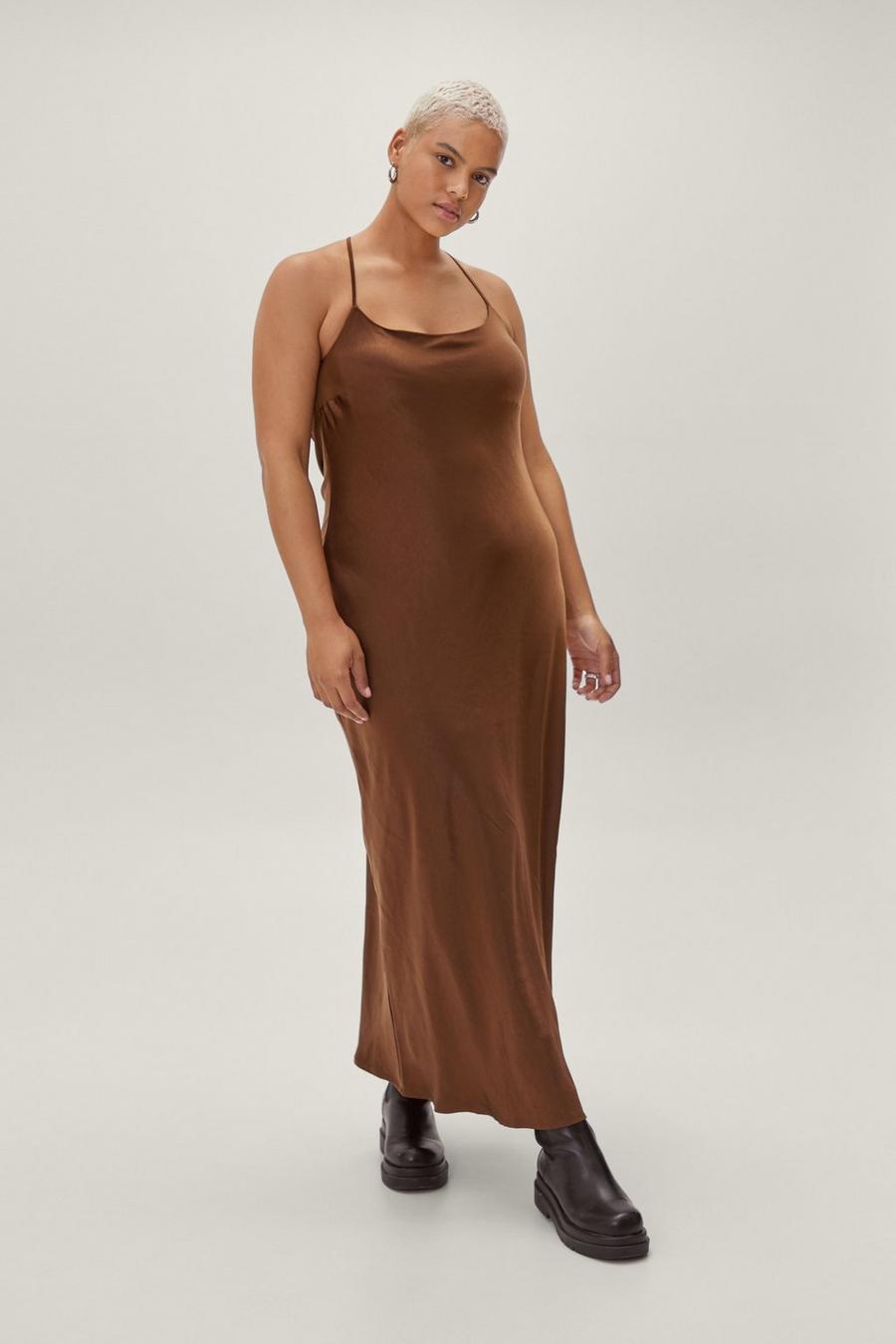 Plus Size Recycled Satin Cowl Back Midi Dress
