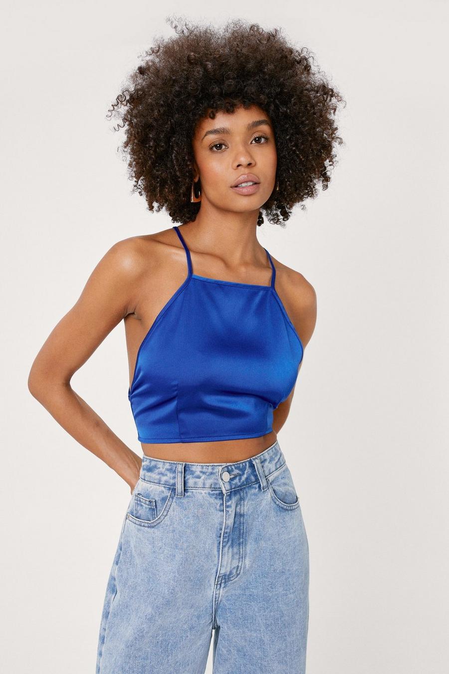 Recycled Satin Strappy Back Crop Top