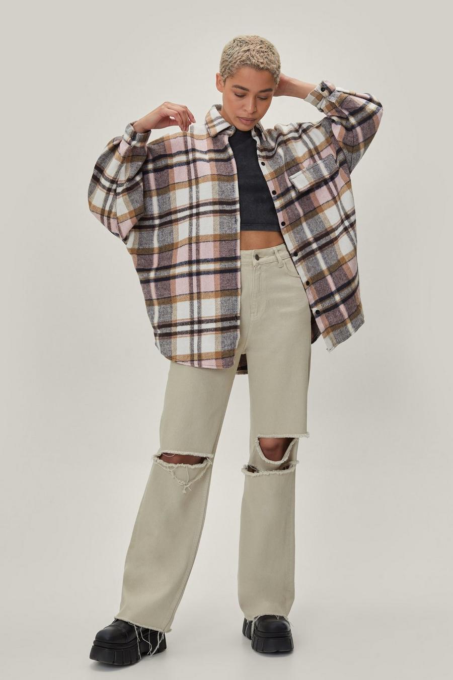 Oversized Checked Collared Shacket