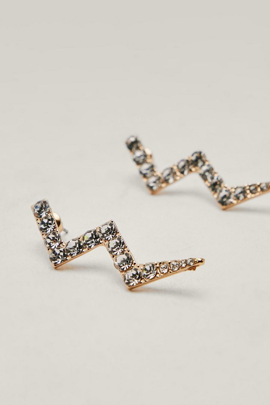 Metal Diamante Lightening Bolt Earrings