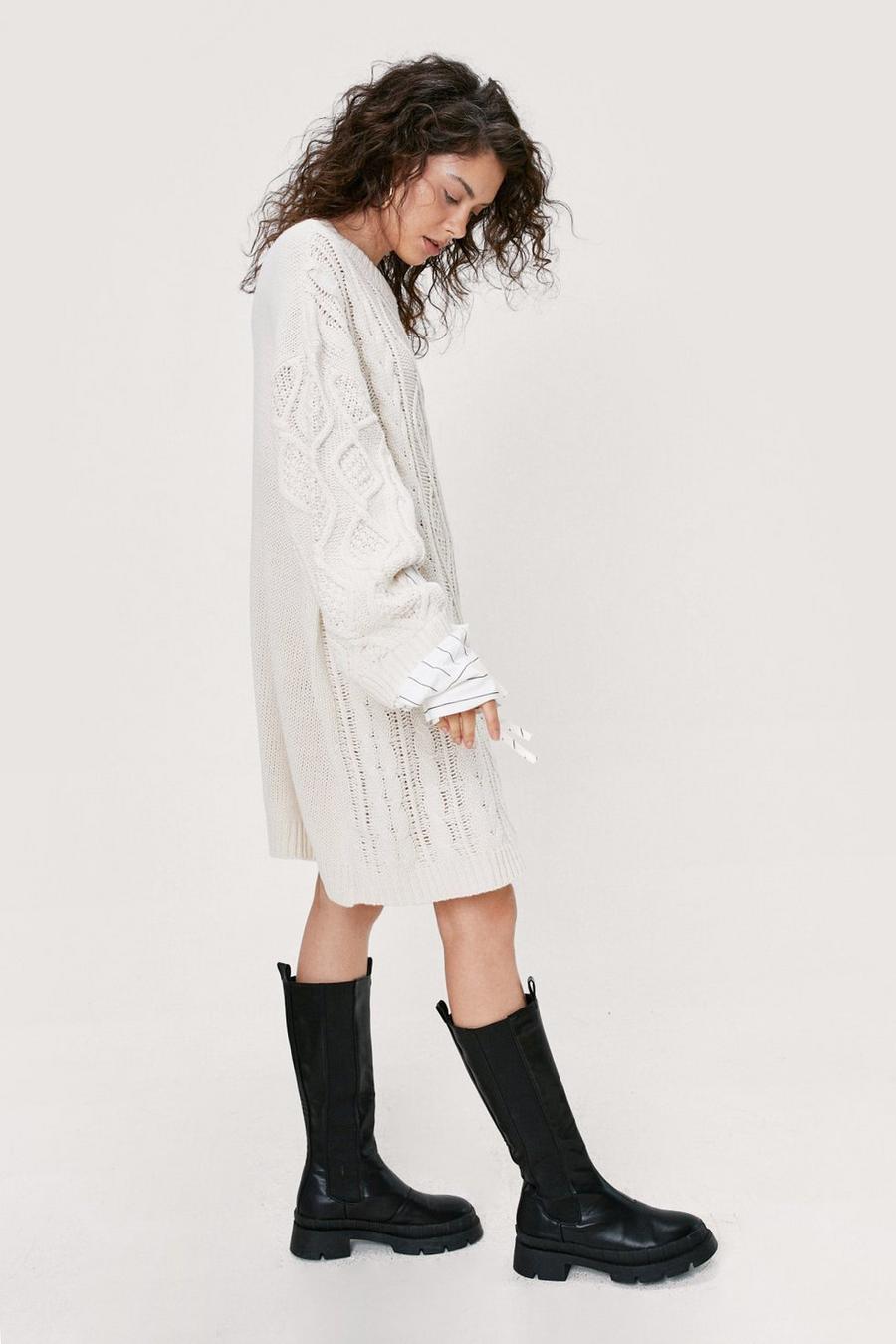 Chunky Cable Ruched Sleeve Jumper Dress
