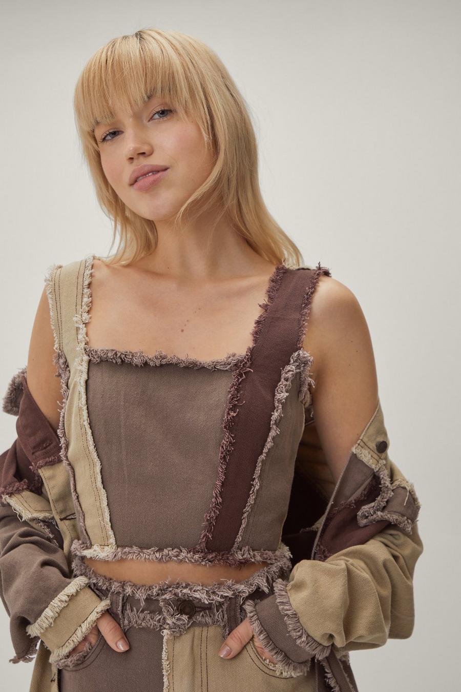 Patchwork Frayed Seam Corset Cropped Top