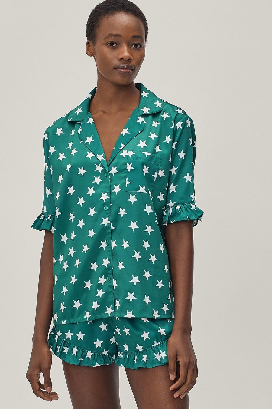 Recycled Satin Star Ruffle Pyjama Short Set