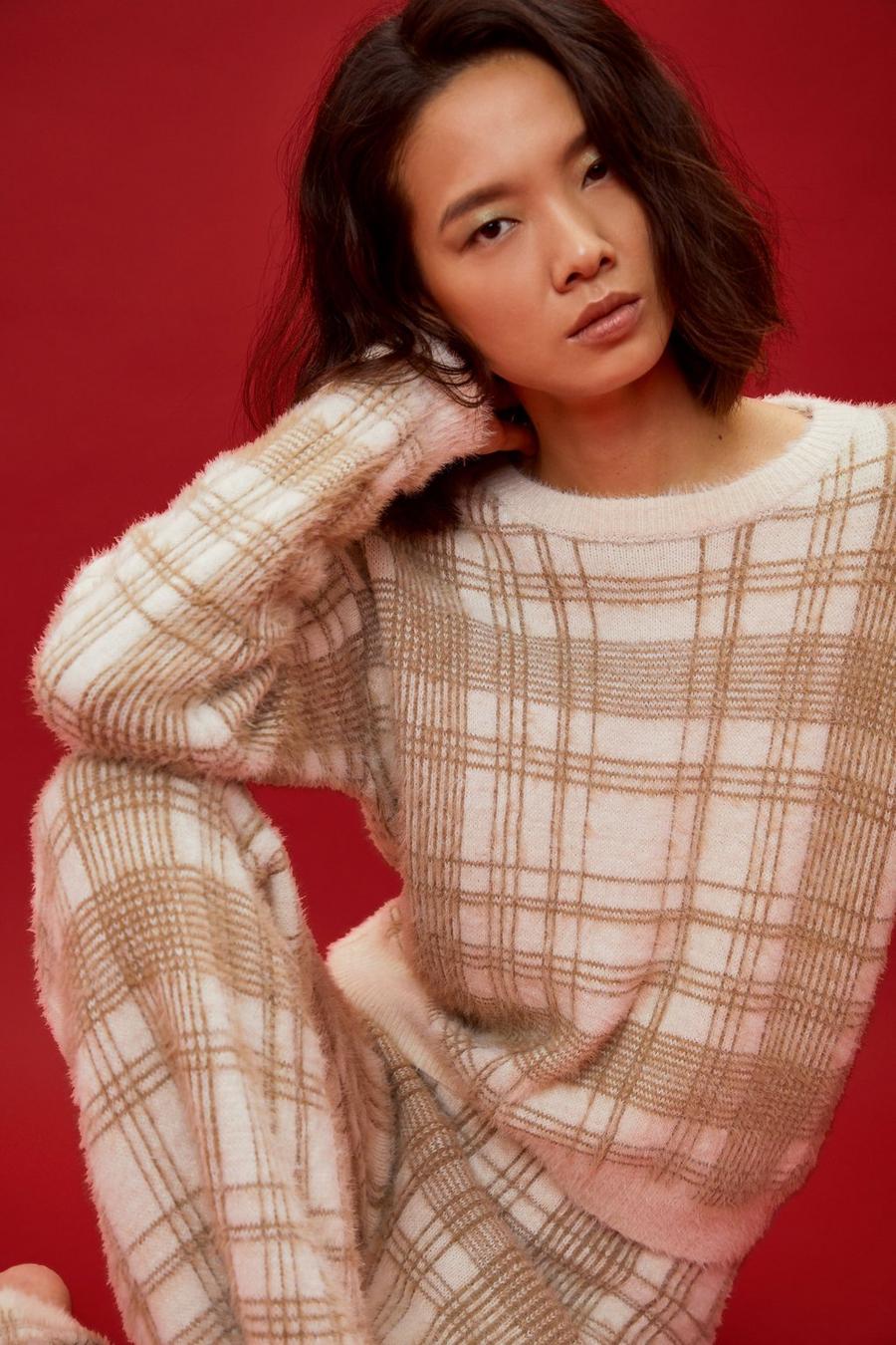 Check Knitted Slouchy Lounge Jumper