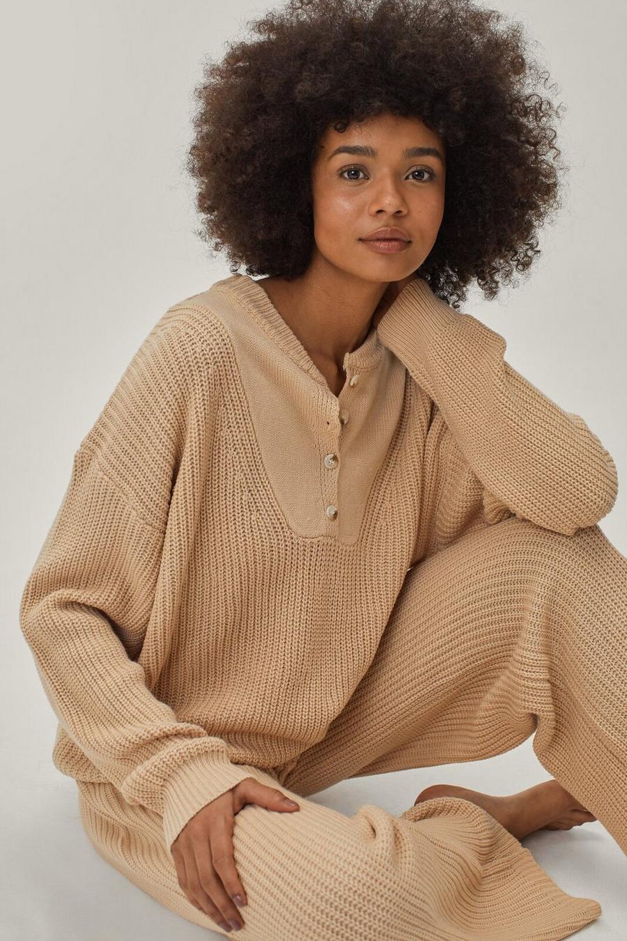 Knitted Button Through Jumper and Trousers Lounge Set