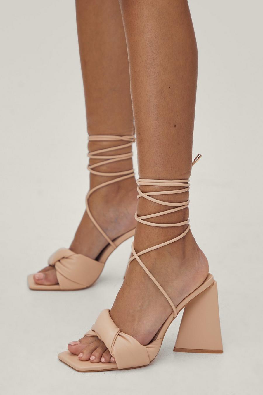 Faux Leather Strappy Flared Heels