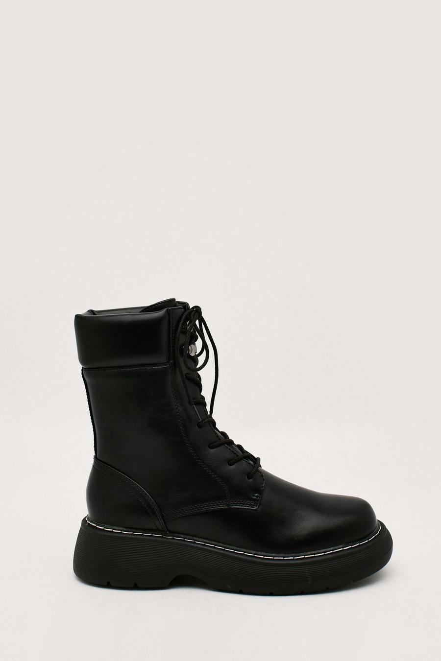 Faux Leather High Lace Up Biker Boots